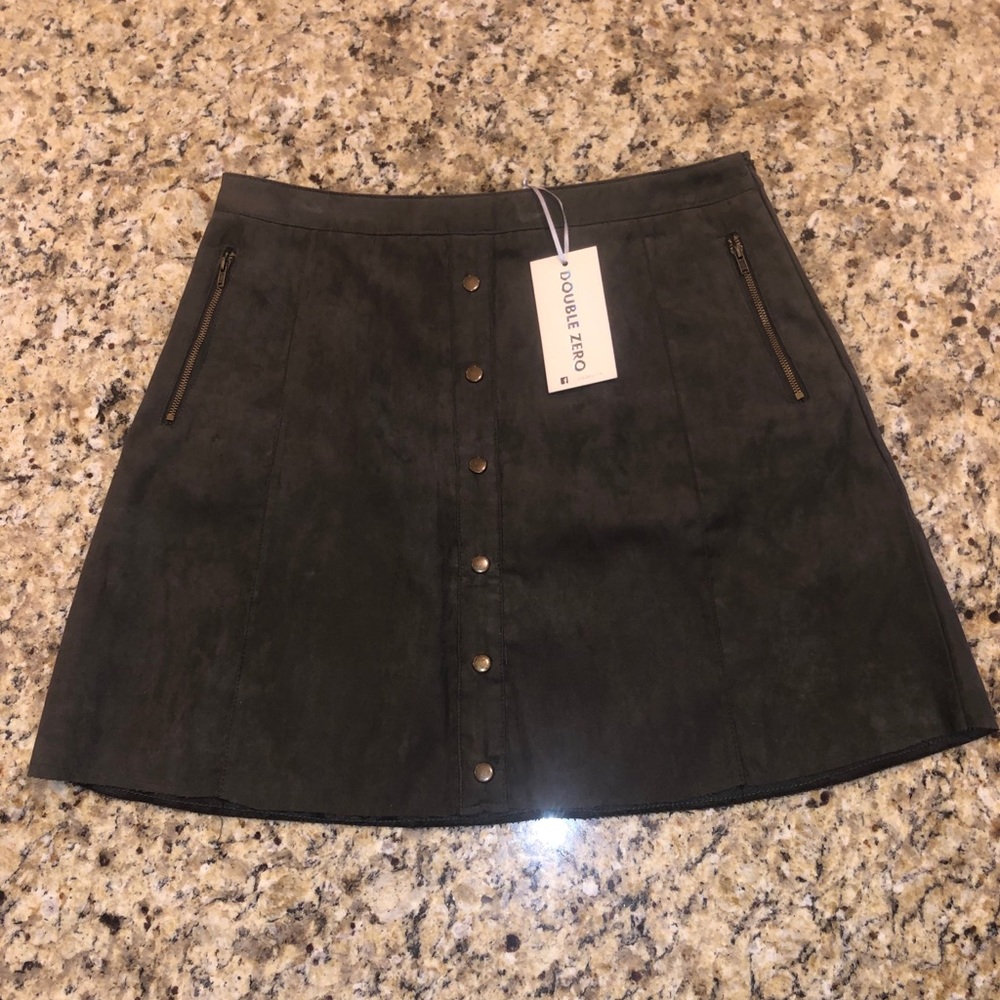 Double Zero/ Olive Green -Suede Mini Skirt